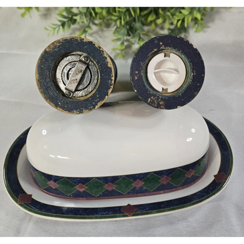 Vintage Phaltzgraff Amalft Classic Collection Butter Dish Salt & Pepper Grinder